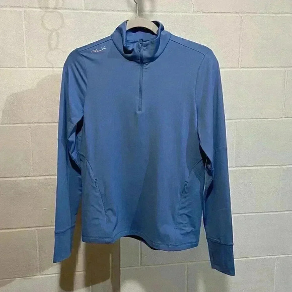 RLX Ralph Lauren Women Stretch Jersey Golf Quarter Zip SMALL Blue Pullover UPF50 - Picture 4 of 15